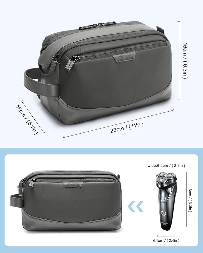 BAGSMART Toiletry Bag for Men, Large Travel Toiletry Organizer, Dopp Kit Water-resistant Shaving Bag for Toiletries Accessories - Grey