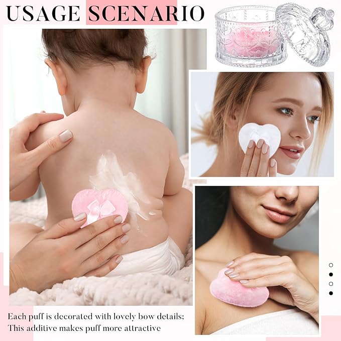 Tioncy 3 Pcs Large Body Powder Puff and Container Valentine's Day gift Powder Container with Puff Crystal Case Soft Washable Reusable Velour Face Body Glitter Wet Dry Makeup(Crown,Clear)