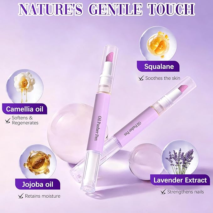 2Pcs 2 in 1 Cuticle Oil Pusher Pen, Nail Cuticle Pen Applicator, Cuticles Remover Pens for Nails, Nail Care Buffer Pens for Hangnails, Dry & Damaged Nails, Moisturizer Polish Brighten