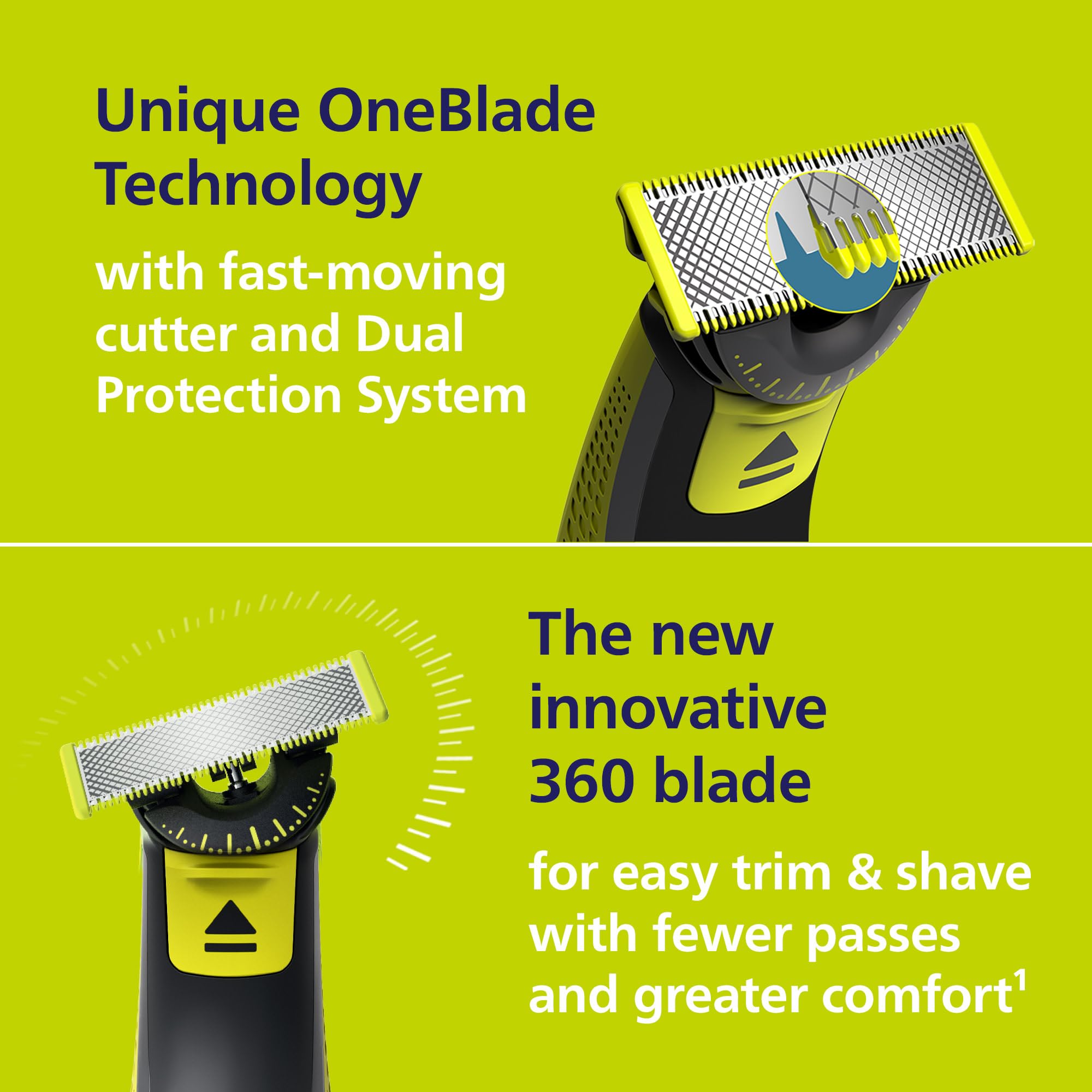 Norelco Philips OneBlade 360 Hybrid Face Trimmer and Shaver, 5 Length Comb
