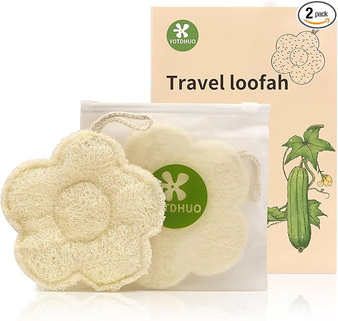 Travel Loofah Made from Real Egyptian Shower Loofah Spong Natural,Rough,Exfoliating,Quick-Drying,Lightweight,Rich Foam,Designed for Travel Convenient to Pack and Carry(2pack)