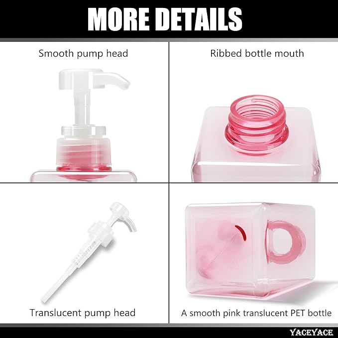 YACEYACE Pink Shampoo and Conditioner Set of 3, 16.9oz Clear Shampoo Bottles with Pump Dispenser, Body Wash Dispenser, Shower Bottles