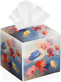 Floral Tissue Box Cover Leather Tissue Box Holder Square Facial Paper Organizer Dispenser for Bathroom Kitchen Bedroom Vanity Countertop Night Stands