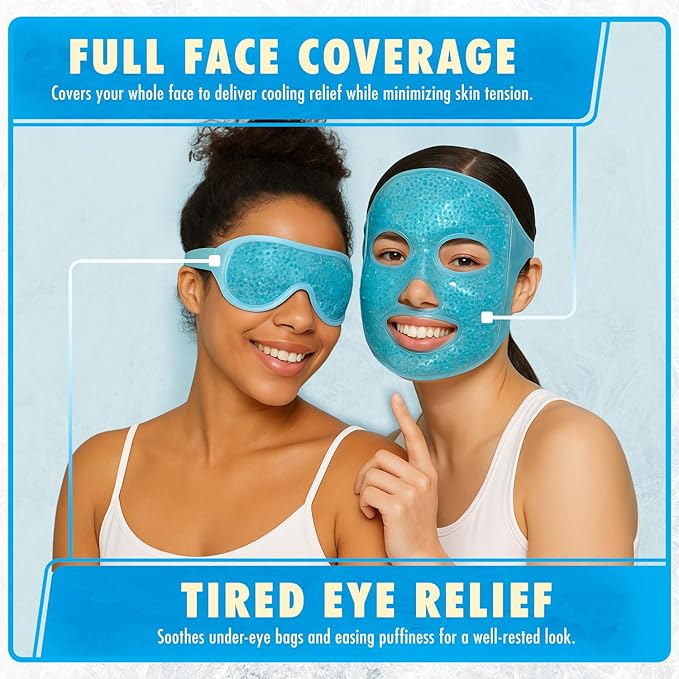 Perfect Remedy Ice Face Mask and Cooling Eye Masks for Puffy Eyes, Versatile Gel Bead Face Ice Pack and Cooling Eye Kit for Overall Facial Tension and Discomfort, Use for Hot or Cold Therapy (Blue)