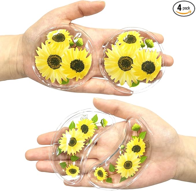 4PCS Gel Eye Ice Pack Set, Cold & Hot Compress, Reusable Cooling Gel Pads for Strain Relief, Swelling, Dark Circles, Redness, Puffy Eyes, Surgery Recovery(4 Yellow flowers)