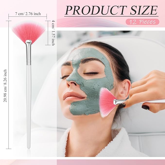 Ziliny 12 Pcs Soft Facial Fan Brush Blush Makeup Brush Face Mask Acid Applicator Multi Use Cosmetic Tools for Peel Mask Makeup for Mud Cream(Black)