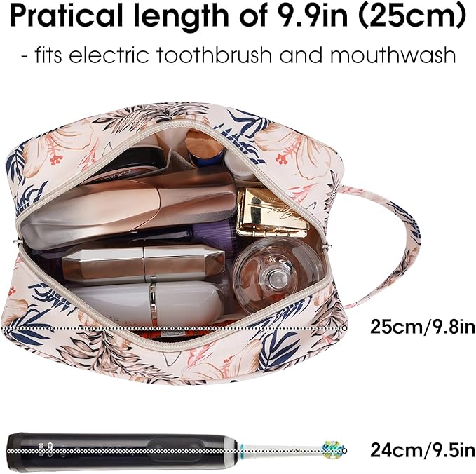 Narwey Travel Toiletry Bag for Women Traveling Dopp Kit Travel Bag for Toiletries Cosmetic Bag Makeup Bag Medicine Bag for Traveling (Beige Flamingo)