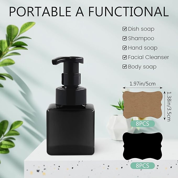 15 Pcs 8.5 oz Foaming Soap Dispenser Plastic Foaming Pump Bottle, Refillable Dispenser with Plastic Pump, Empty Hand Bottles for Liquid Soap, Shampoo, Bathroom,Hotel,Restaurant (15, Black)