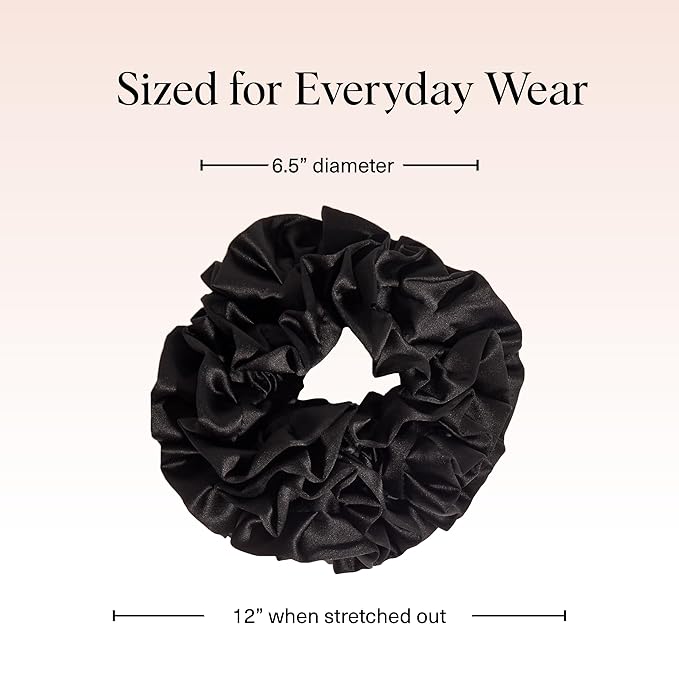 Kitsch Recycled Satin Ruffle Scrunchie – Gentle Hair Scrunchie for Women, Eco-Friendly Hair Tie No Damage, Stylish Ponytail Holder - Black