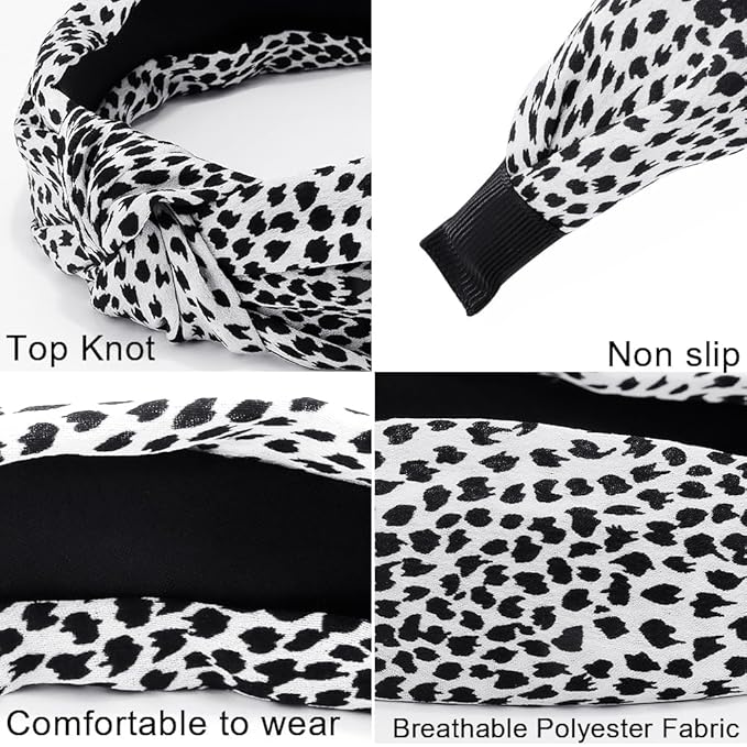 AHONEY 5 Pack Black Knotted Headbands for Women Wide Headbands for Women's Hair Top Knot Non Slip Cute Hair Accessories Leopard Print Diademas Para Mujer (Black)