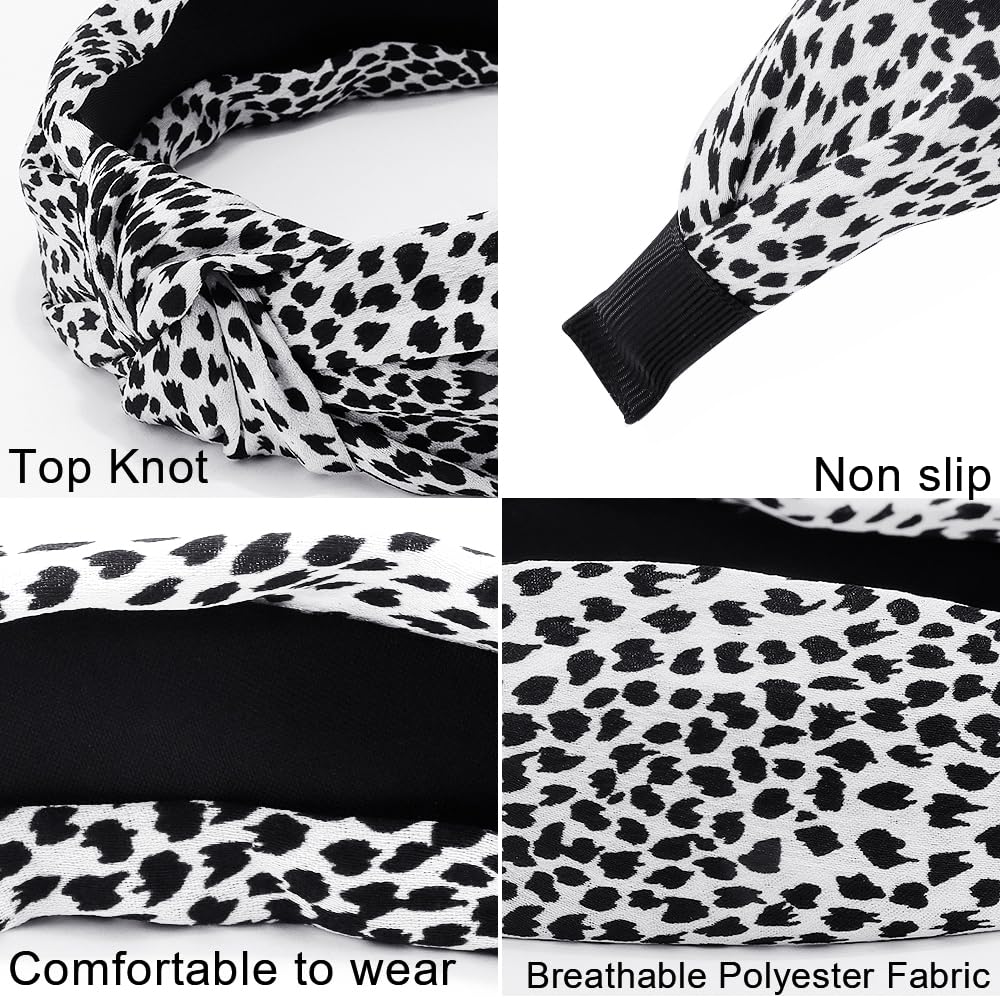 AHONEY 5 Pack Black Knotted Headbands for Women Wide Headbands for Women's Hair Top Knot Non Slip Cute Hair Accessories Leopard Print Diademas Para Mujer (Black)