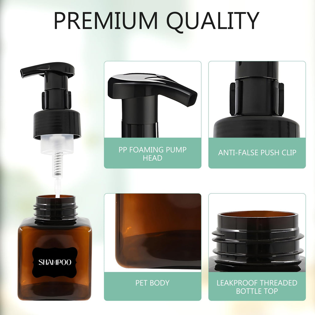 15 Pcs 8.5 oz Foaming Soap Dispenser Plastic Foaming Pump Bottle, Refillable Dispenser with Plastic Pump, Empty Hand Bottles for Liquid Soap, Shampoo, Bathroom,Hotel,Restaurant (15, Brown)