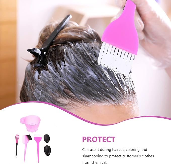 Healifty Hair Dye Coloring Kit 5Pcs - Bowl, Brush, Comb, Ear Cover, Mixer, Dying Accessory for Salon & Home (Pink) Pink 5pcs 22X5CM