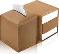 PENGLONG Tissue Box Cover 5X5X5'' PU Leather Tissue Holder Square Tissue Cube Box Organizer for Bathroom Vanity Countertop, Car, Night Stands, Office, Home, Kitchen (2Pack, Brown)
