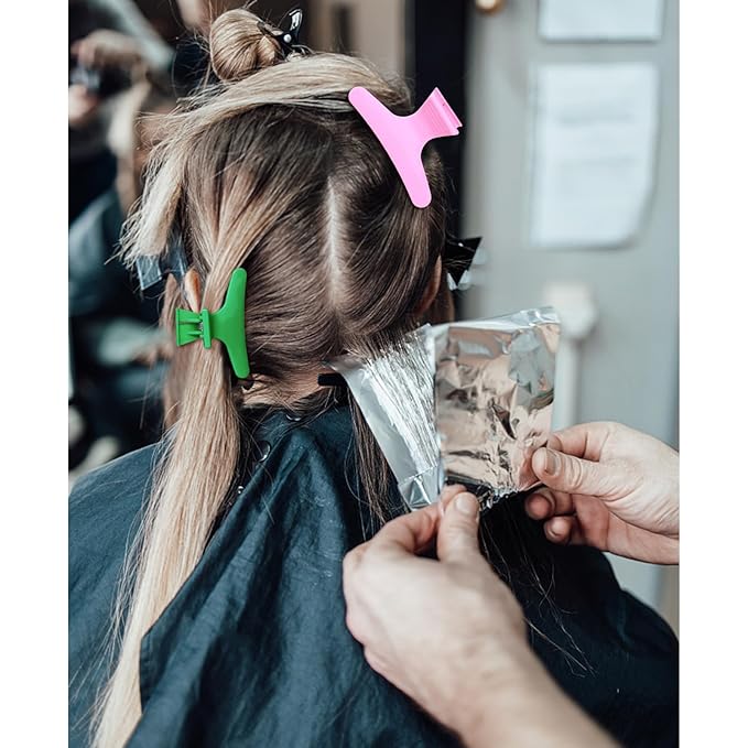 BAHABY Hair Clips for Styling Sectioning 12 Pack Green Pink Butterfly Clamps Hair Claw Clips Pro Salon Hair Clips for Styling, Sectioning, Cutting and Coloring