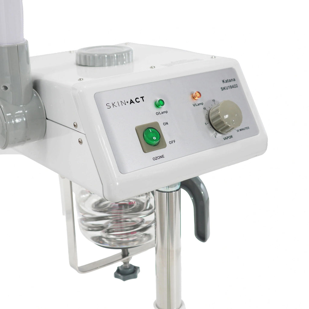 SKINACT Katana Professional Facial Steamer with Aromatherapy, Ozone & Regular Steam Modes, Adjustable Height, Movable 24-Inch Arm, 30-Minute Timer, 650W, Rolling Spa Steamer