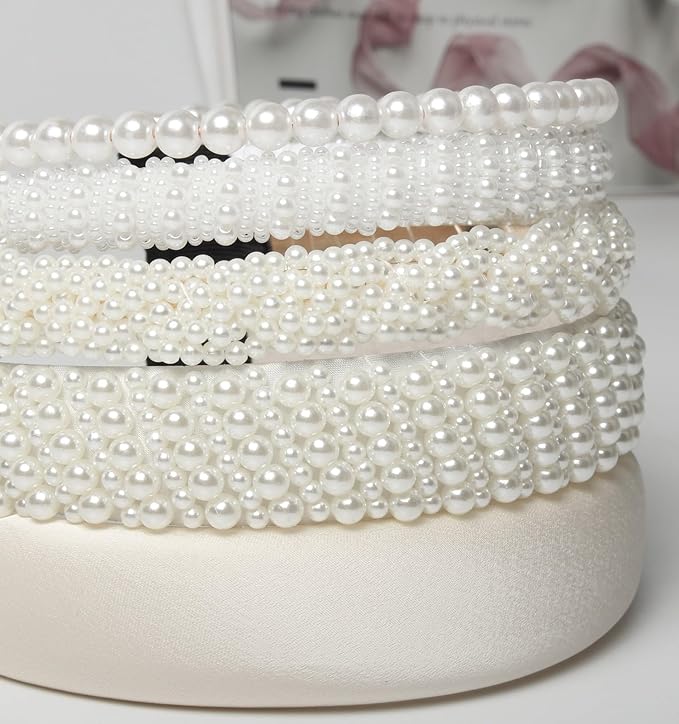 Cuizhiyu 5PK White Pearl Headbands for Women Girls Cute Pearl dainty Headbands Bling Faux Pearls Hairbands Wedding Hair Accessories hair hoop headband