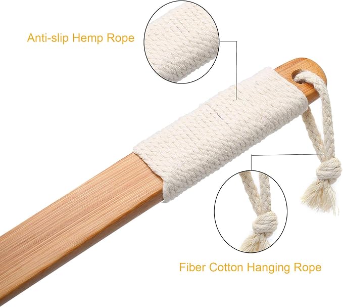 Leotruny 100% Natural Exfoliating Loofah with Long Wooden Handle Shower Back Brush (Off-White (1 Pack))