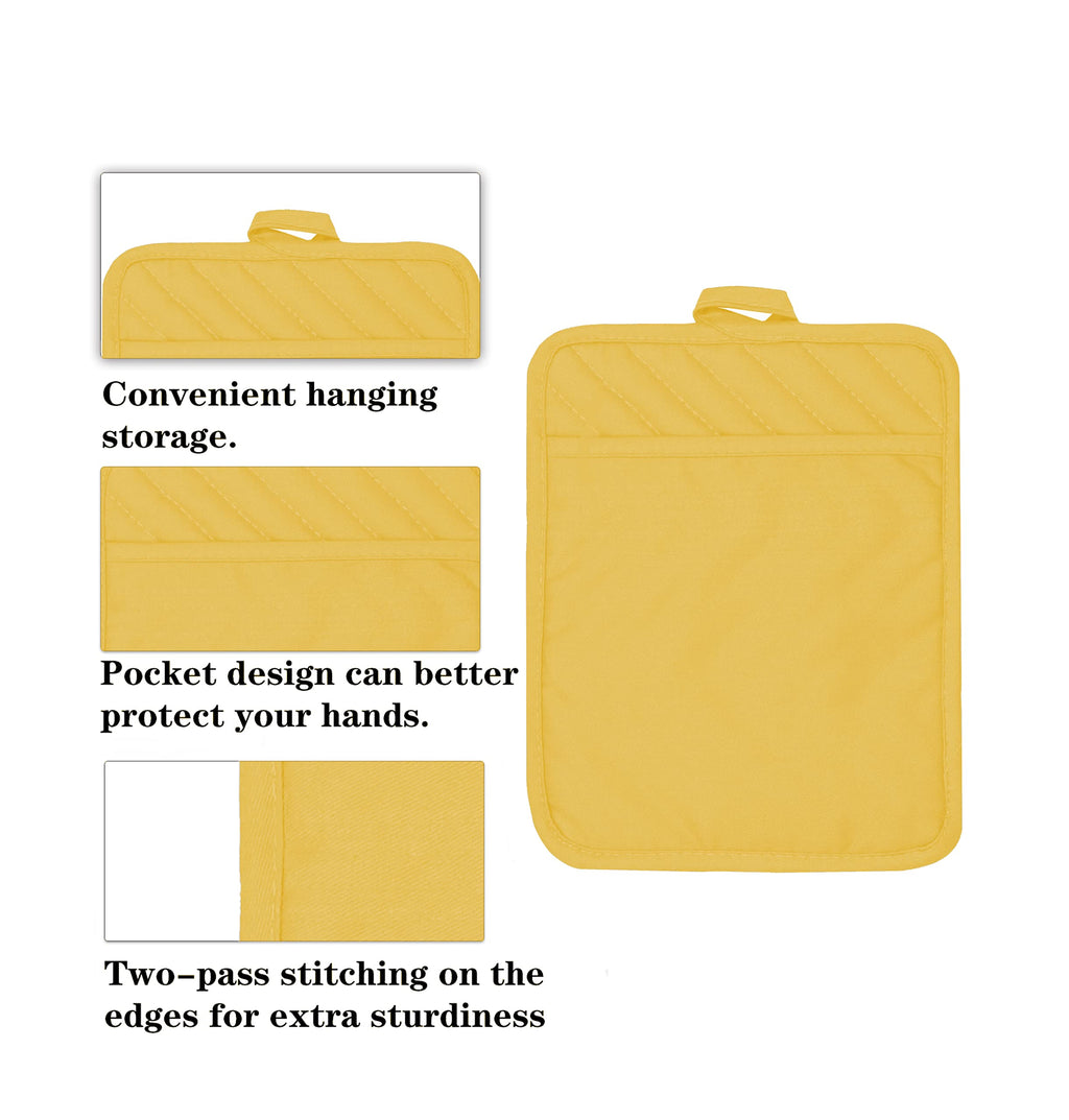 VEIKERY Oven Pot Holder with Pocket Cotton Heat Resistant Coaster Potholder Kitchen Hot Pad Oven Mitts for Cooking Square 7"x9"Set of 5 (Yellow)