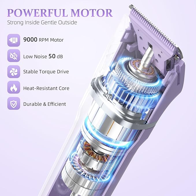 HOHOLE 5-in-1 Bikini Trimmer for Women, IPX7 Waterproof Electric Razors Shaver, Cordless Body Hair Trimmer, Facial & Pubic Hair Removal, Ceramic Blade (Purple)