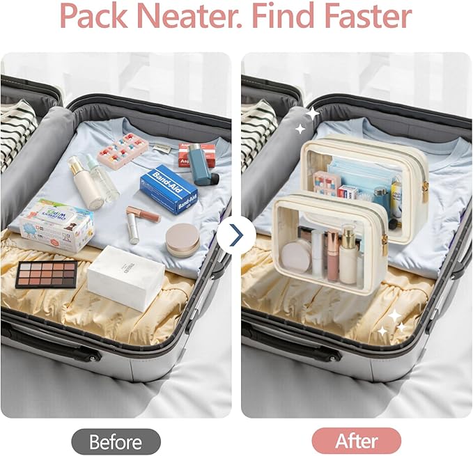 PACKISM Clear Makeup Bag - 1 Medium for Carry-on 1 Large Checked Luggage