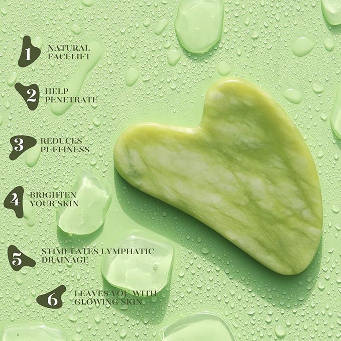 BAIMEI IcyMe Gua Sha & Jade Roller Facial Tools Face Roller and Gua Sha Set for Puffiness and Redness Reducing Skin Care Routine, Self Care for Men Women - Green