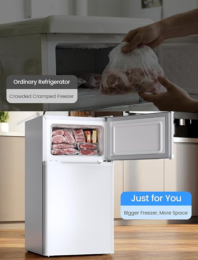 COWSAR 2.5 Cu.Ft Mini Fridge with Freezer, Double Reversible Door Compact Apartment Refrigerator with 2 Removable Shelves, Commercial Dorm Fridge for Bedroom, Office, Kitchen, Dorm, White