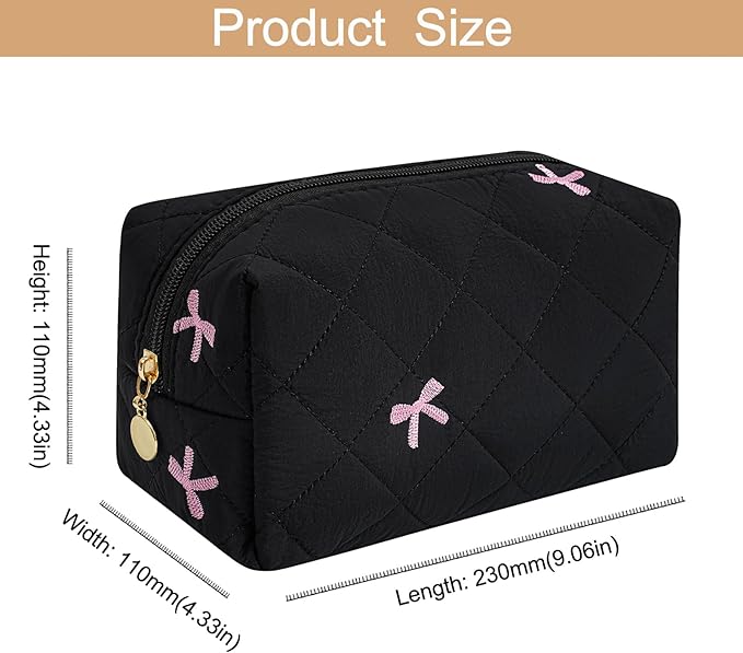 HHQQWZ Makeup Bag Travel Cosmetic Bag for Women Girls, Zipper Make Up Pouch, Floral Flowers Toiletry Organizer Makeup, Portable Storage Cosmetic Travel Cloth Bag (Black)