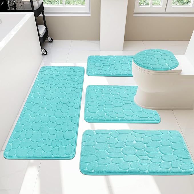 YIHOUSE Bathroom Rugs Mat Set, Memory Foam Bath Mat 2 Piece Teal