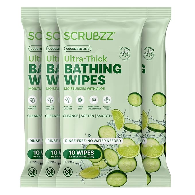 Extra Large Body Wipes for Adults Bathing No Rinse - 80 Ultra Thick Disposable Shower Wipes for Men, Women & Elderly - Great for Gym, Camping