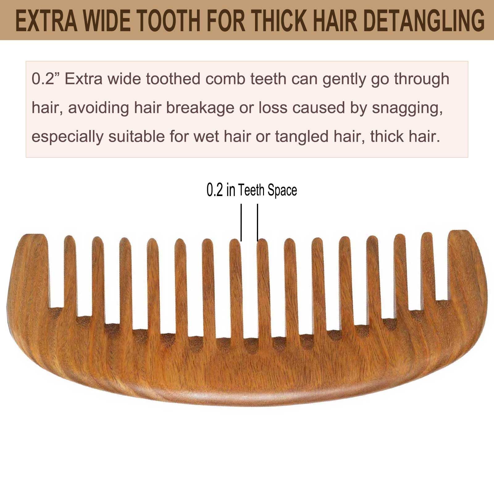 Moreinday 2 Pack Wooden Comb, Beard Comb for Men, Hair Combs for Women