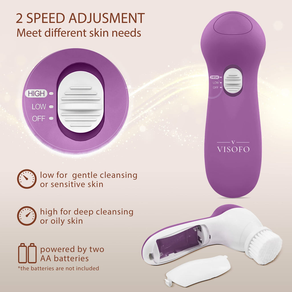 VISOFO Facial Cleansing Brush Face Scrubber Exfoliating Cleaning Skin Care Cleanser Wash Women Girls Electric Beauty Powered Exfoliator Skincare Spin Tools Scrub Washer Self Care (Lilac Amethyst)