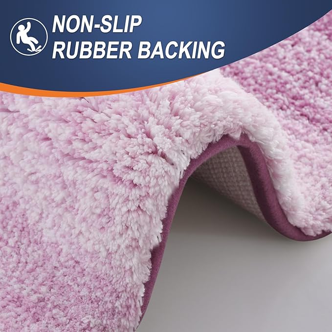 OLANLY Bathroom Rug Set 2 Piece, Soft Absorbent Microfiber Bath Rug Set, Non-Slip, Machine Wash Dry, Plush Shaggy Bath Mats for Bathroom (30"x20"+24"x16", Pinkish-Purple)