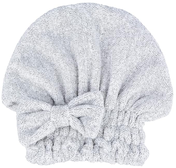 MAYOUTH Microfiber Hair Drying Towels Head wrap 2-Pack with Bow-Knot Shower Cap Hair Turban hairWrap Bath Cap for Curly Long & Wet Hair Gift for Women 2pack (SalmonRed+Heathered Gray)
