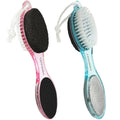 YIOYOODA Foot File Callus Remover 4-in-1, Feet Scraper Pedicure Tools with Pumice Stone, Scrubber Brush, Foot Rasp and Sand Paper, Double Sided Multi Purpose, Clear Pink and Blue