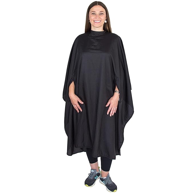 Black Hair Cutting Shampoo Cape w Armholes - Nylon Waterproof Color Cape