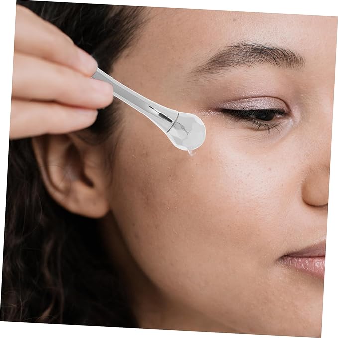 IWOWHERO Metal Eye Cream Applicator Stick with Spatula Versatile Skincare Tool for Face Cream for Circulation and Relaxation Silver Color