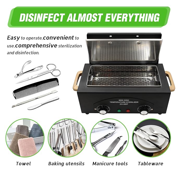 Vevitts High Temperature Metal Tool Cleaning Box, 110V 300W 1.5L with Timer Manicure Pedicure SPA Salon Barber Equipment for Sundry Beauty Hair Nail Metal Tools with Handle