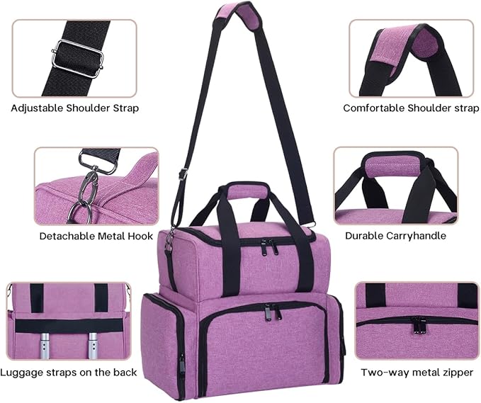 Nail Polish Organizer Case Holds 80 Bottles (15ml - 0.5 fl.oz) and a Nail Lamp,Nail Polish Case with 2 Removable Bags and Tools Storage Sections Purple