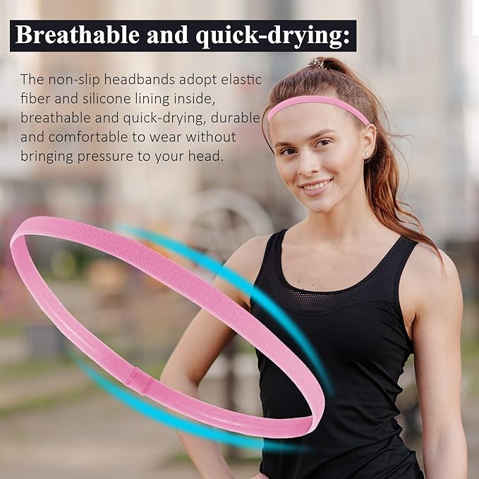 Bememo 4 Pieces Thick Non-Slip Elastic Sport Headbands Hair Headbands for Women and Men (Black, White, Gray, Pink)