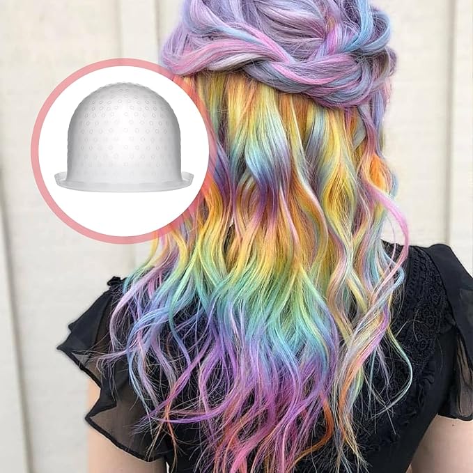 MBAIYO Punched Silicone Highlight Hair Cap with Needle, Professional Reusable Highlighting Poked Hole Cap for Color Hair Salon Hairdressing Dyeing Staining Tools for Women and Men (White)