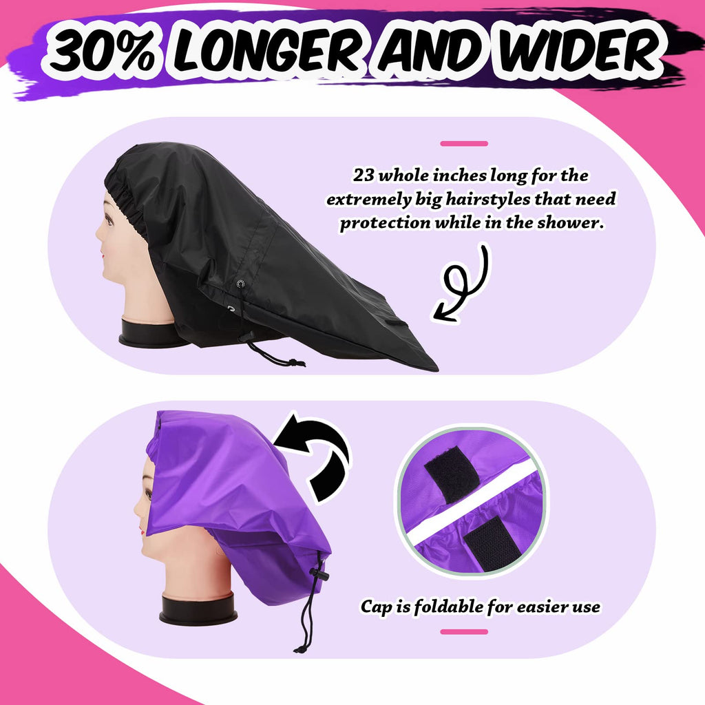 SATINIOR 2 Pcs Extra Large Braid Shower Cap Jumbo Shower Caps for Braid Waterproof Adjustable Reusable Bath Cap with Drying Loop, Hair Bonnets for Women Long Hair Dreadlock Curls Extensions(Classic)