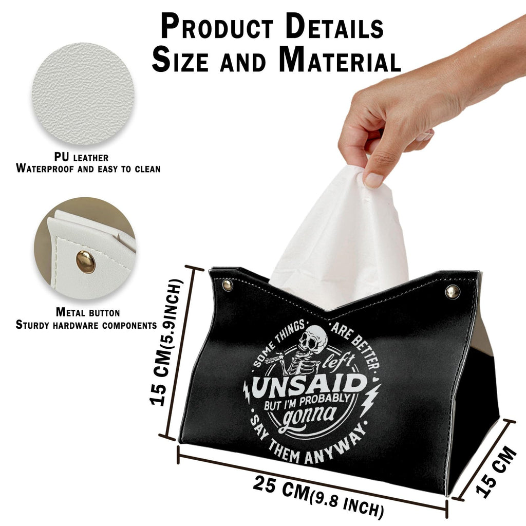 Skeleton Funny Tissue Box Cover Rectangle, Gothic Skull Tissue Box Holder, Black Facial Paper Case for Bathroom Kitchens Livingroom, Halloween Kitchen Accessories Gifts for Women Home 9.8x5.9x5.9