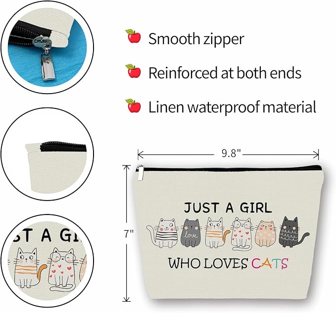 Girlly Cat Mom Makeup Bag For Women & Teen Girl Cat Lover Gifts: Cosmetic Bag & Toiletry Pouch Just A Girl Who Love Cats Themd For Mom, Daughters, Friends.Ideal Gifts For Travel, Birthdays.