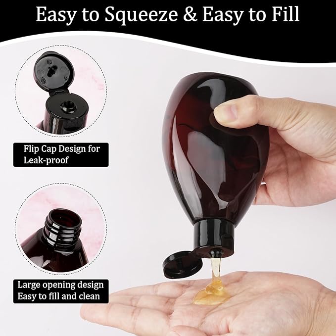 Wowang Plastic Squeeze Bottles with Flip Cap 6.9oz 5 Pack Leak Proof Shampoo and Conditioner Containers Travel Essentials for Shampoo Conditioner Body Wash(Brown)