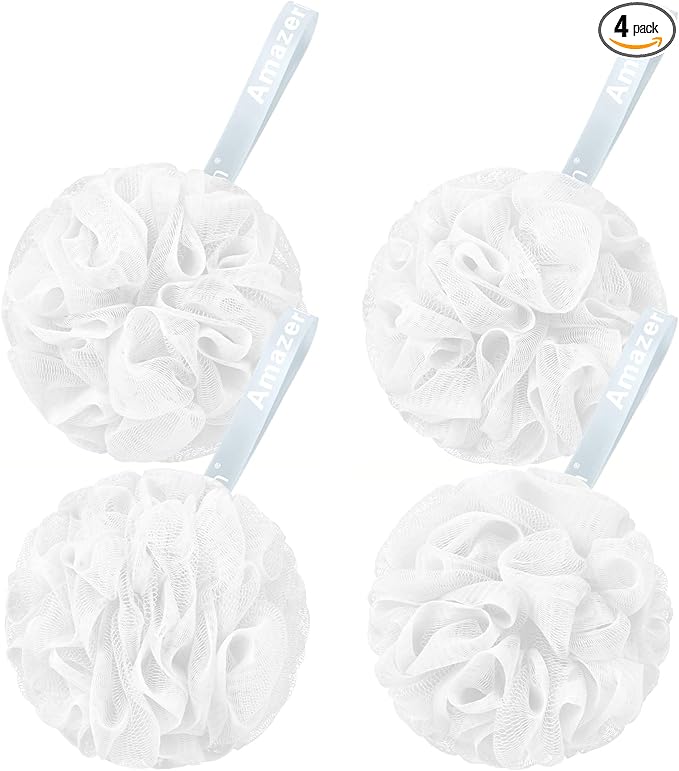 AmazerBath Loofah Sponge 75g/Piece, Exfoliating Bath Sponge Body Scrubber - Loofa Set of 4 Flower Color (Large