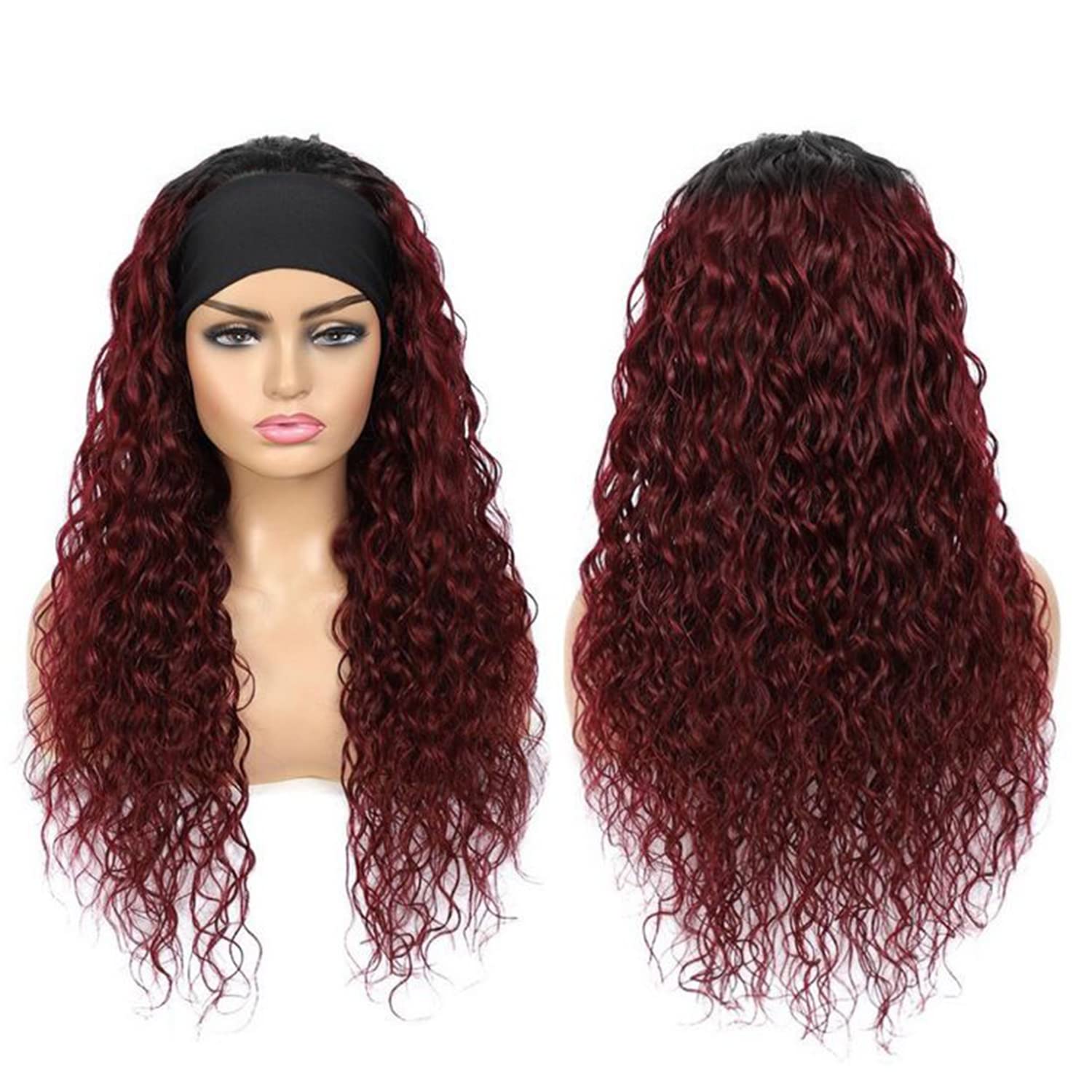 Aiterina Headband Wig deep wave human hair wigs for Black Women Brazilian Remy Hair Glueless Non Lace Front Wig 150% Density (10 inch, 1B/99J)