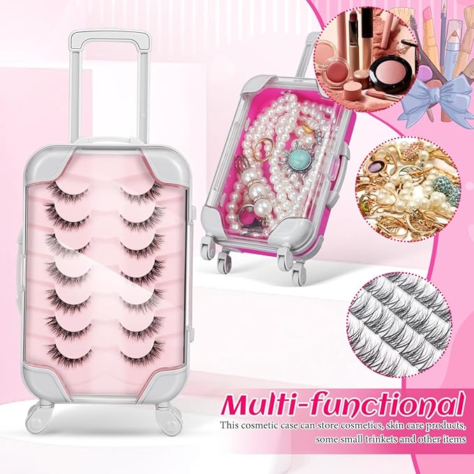 Sosoport 4pcs False Eyelash Storage Box Simulation Trolley Case Makeup Case Mini Luggage False Eyelash Tray Makeup Tool