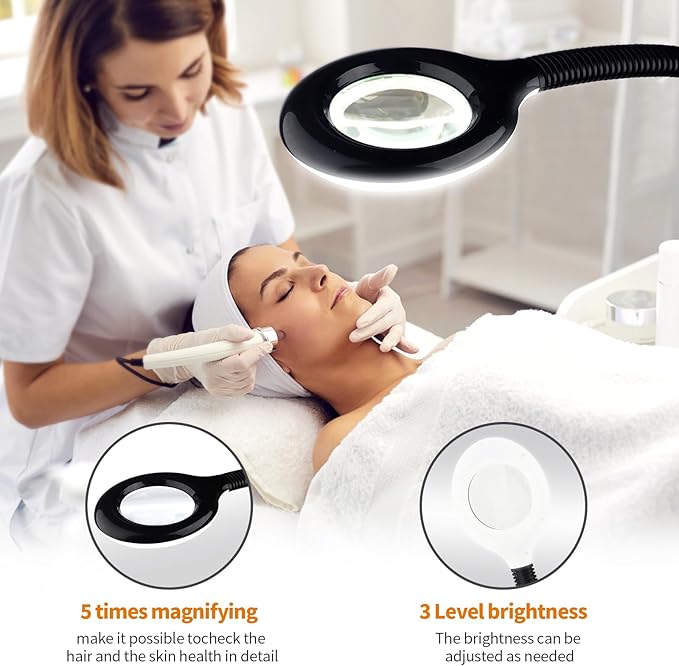 Retain Time Facial Steamer for Ozone Humidifier Atomizer Attach 5× Magnifier and Light, Professional Face Steamer Clean Skin Firming Pores and Moisturizing Suitable for a Beauty, Spa, at Home