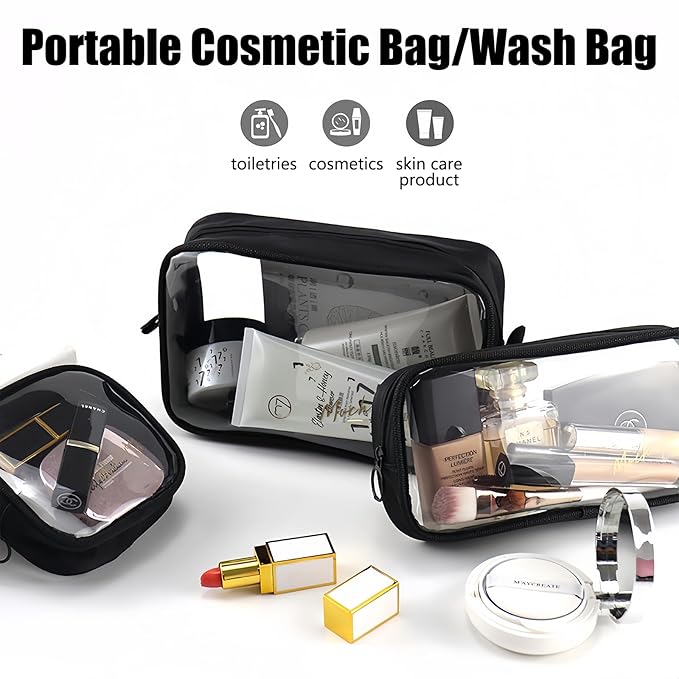 Cozomga Clear Makeup Bags with Zipper, TSA Approved Travel Toiletry Bag,Clear Cosmetic Bag, Waterproof Make Up Bag for Women